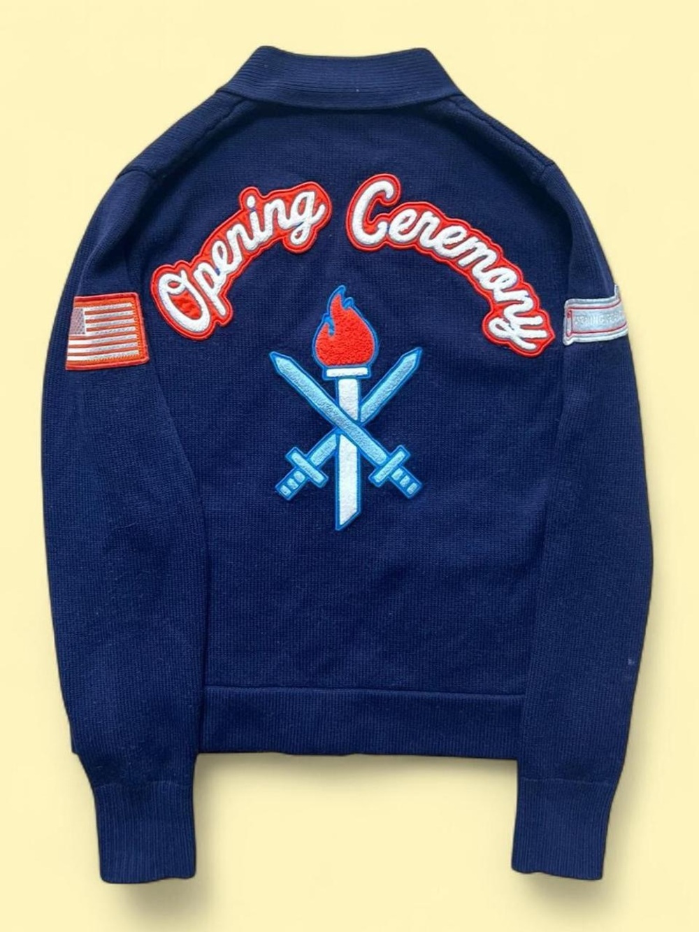 Opening Ceremony varsity collegiate cardigan jacket with patches in Navy blue